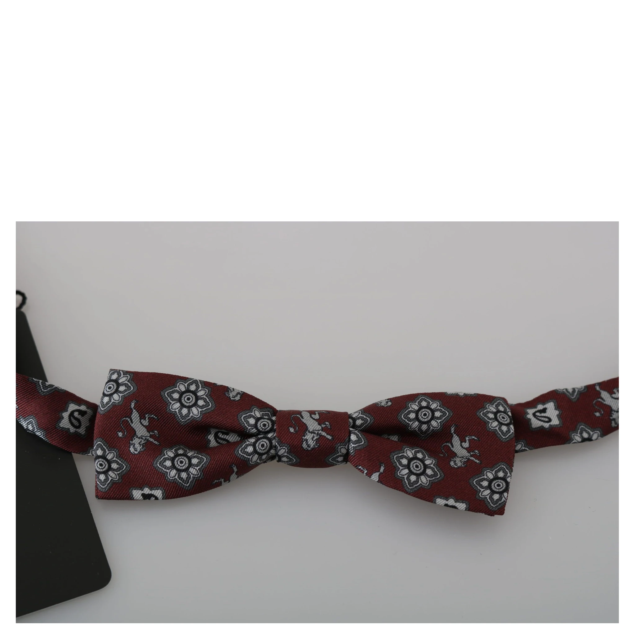 Men Bordeaux Maroon Lion Silk Adjustable Neck Bow Tie