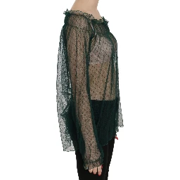 Green Mesh See Through Long Sleeve Top Blouse