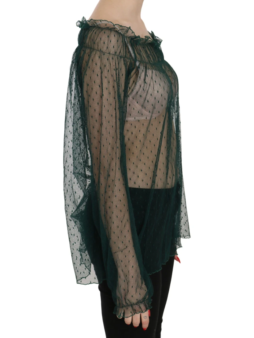 Green Mesh See Through Long Sleeve Top Blouse
