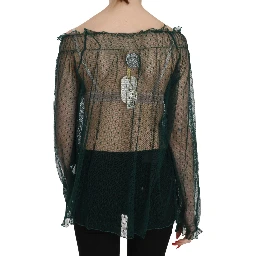 Green Mesh See Through Long Sleeve Top Blouse
