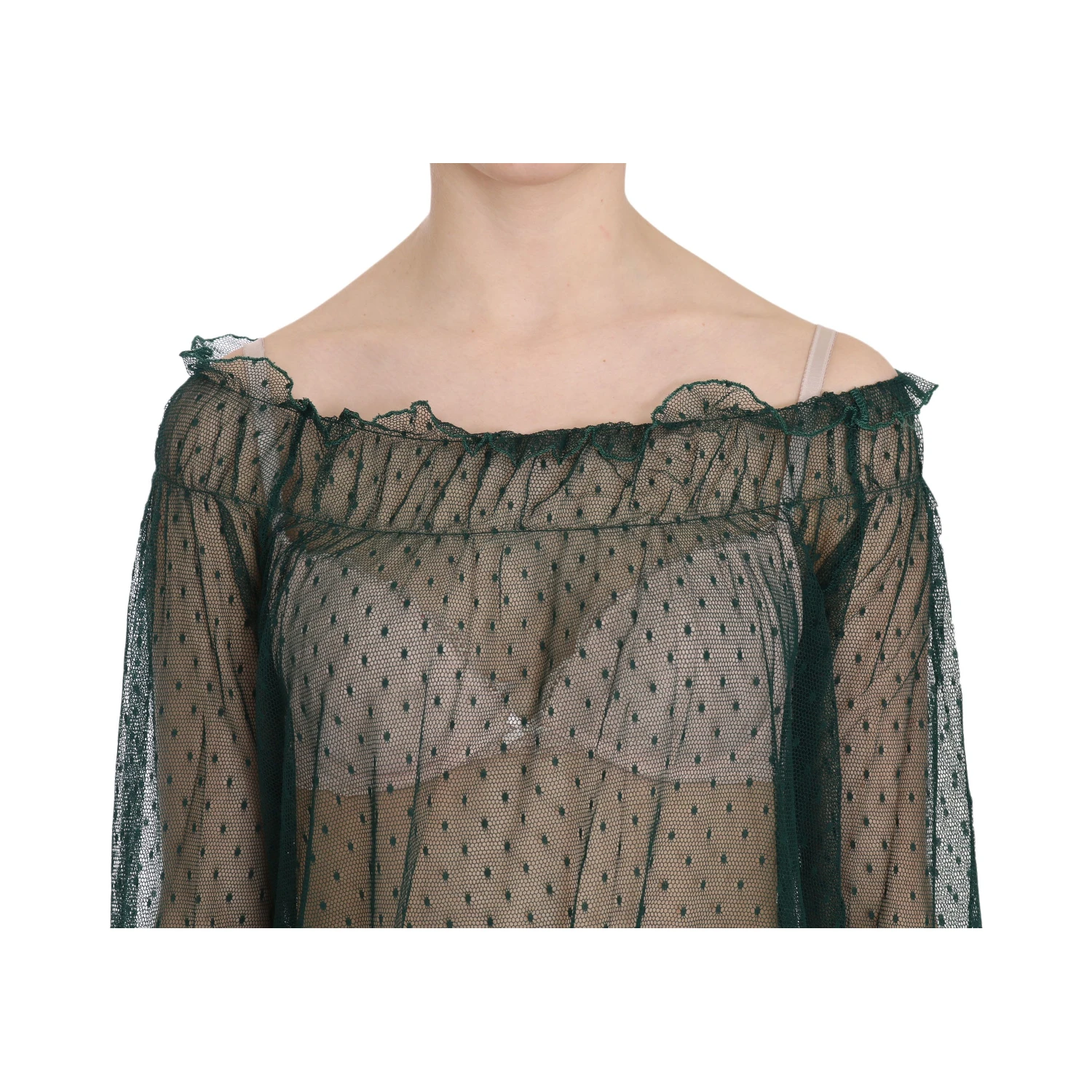 Green Mesh See Through Long Sleeve Top Blouse