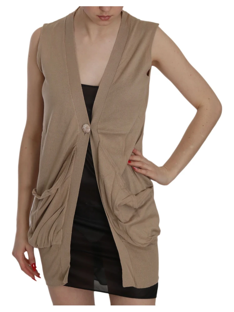 Brown 100% Cotton Sleeveless Cardigan Top Vest