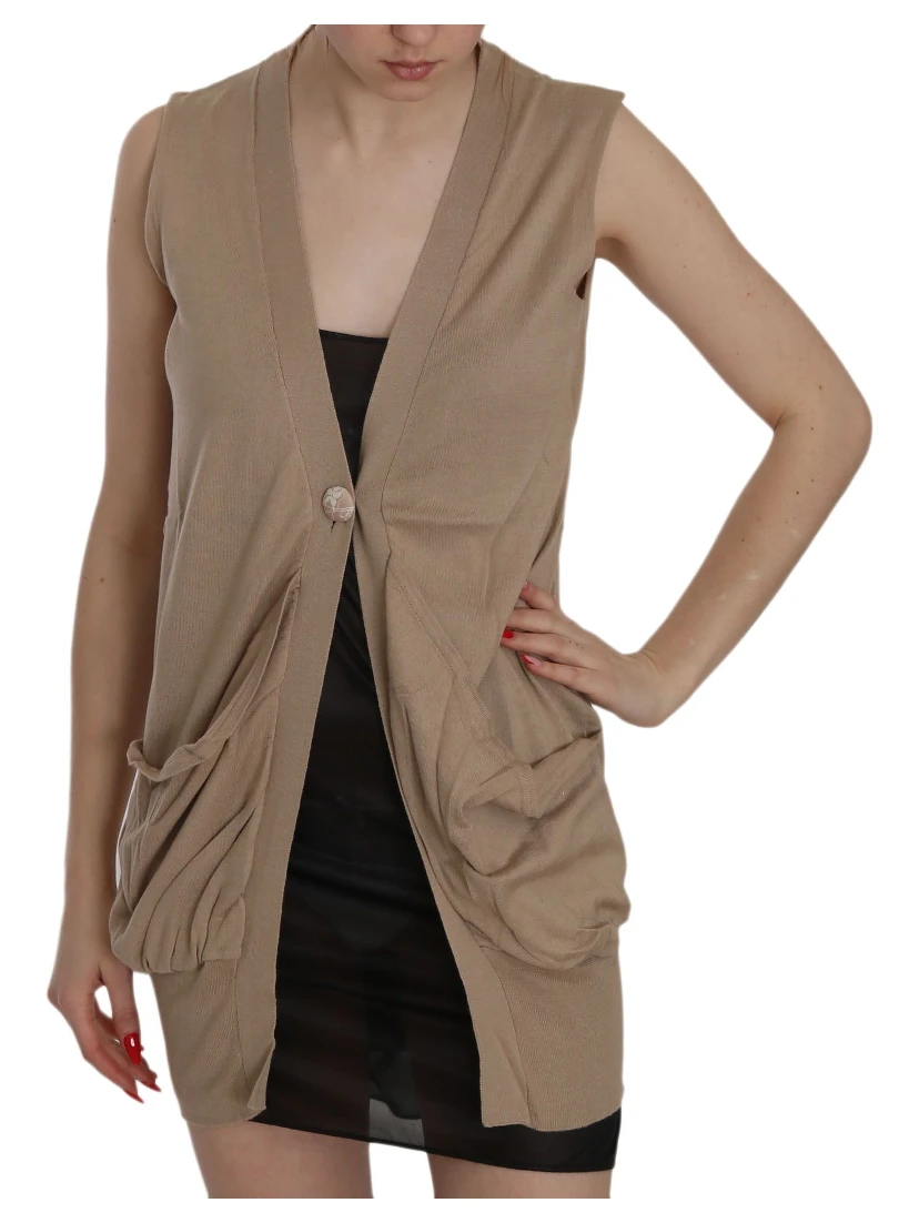 Brown 100% Cotton Sleeveless Cardigan Top Vest