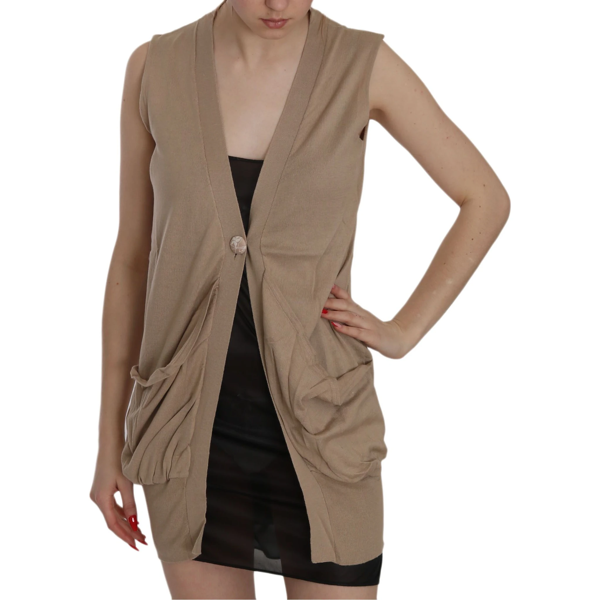 Brown 100% Cotton Sleeveless Cardigan Top Vest