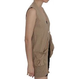 Brown 100% Cotton Sleeveless Cardigan Top Vest