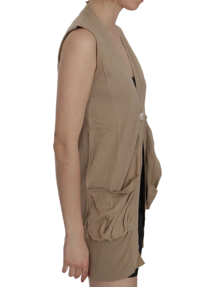 Brown 100% Cotton Sleeveless Cardigan Top Vest alternative