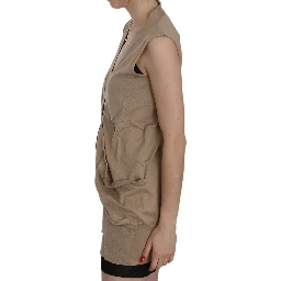 Brown 100% Cotton Sleeveless Cardigan Top Vest