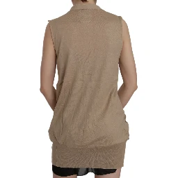 Brown 100% Cotton Sleeveless Cardigan Top Vest