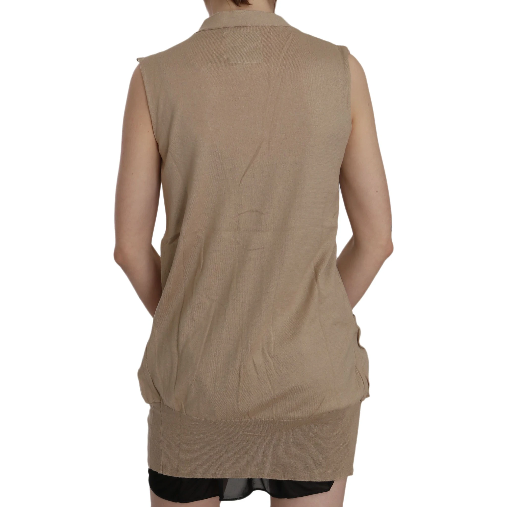 Brown 100% Cotton Sleeveless Cardigan Top Vest