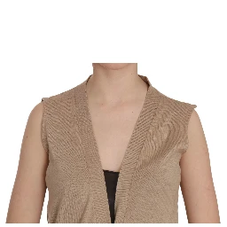 Brown 100% Cotton Sleeveless Cardigan Top Vest
