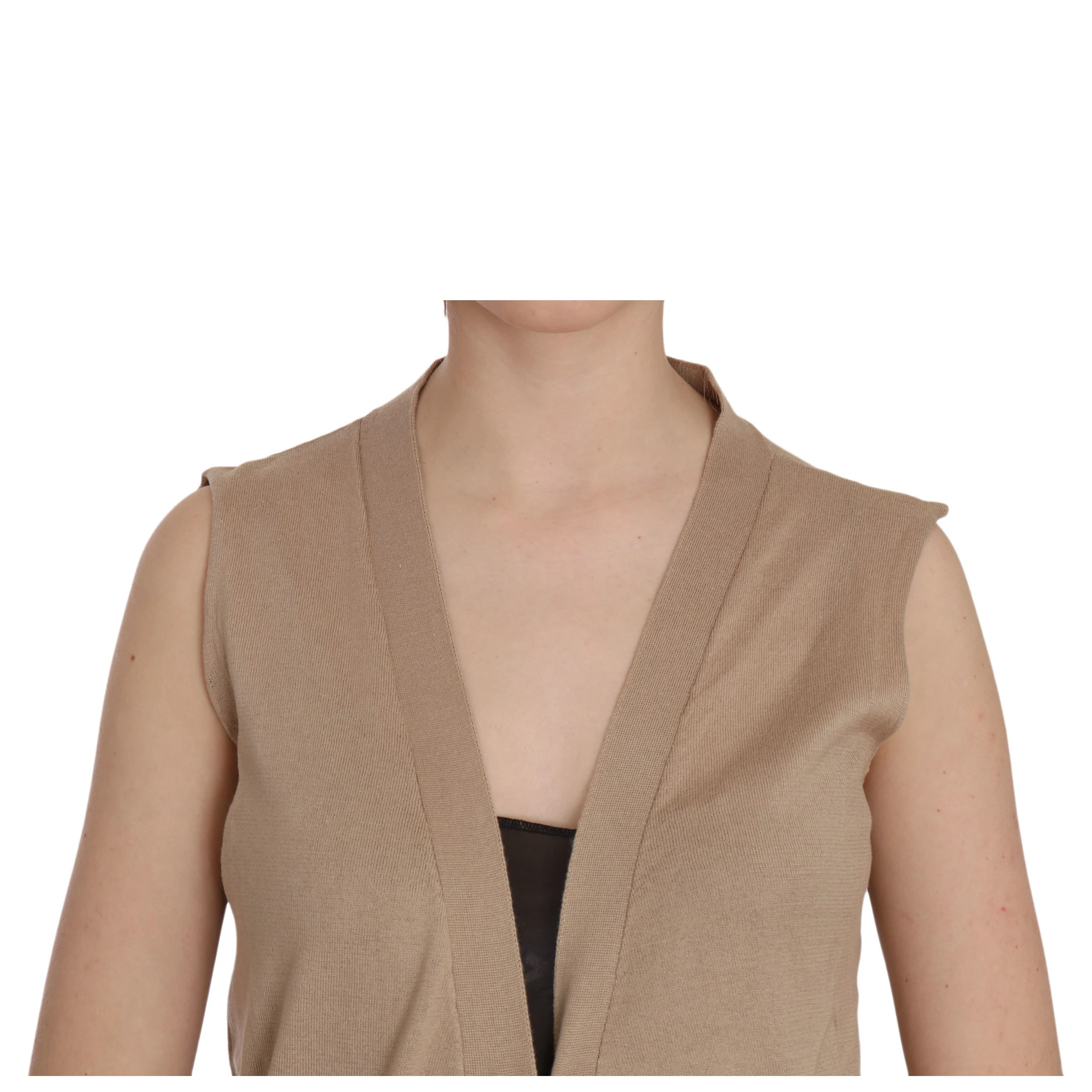 Brown 100% Cotton Sleeveless Cardigan Top Vest