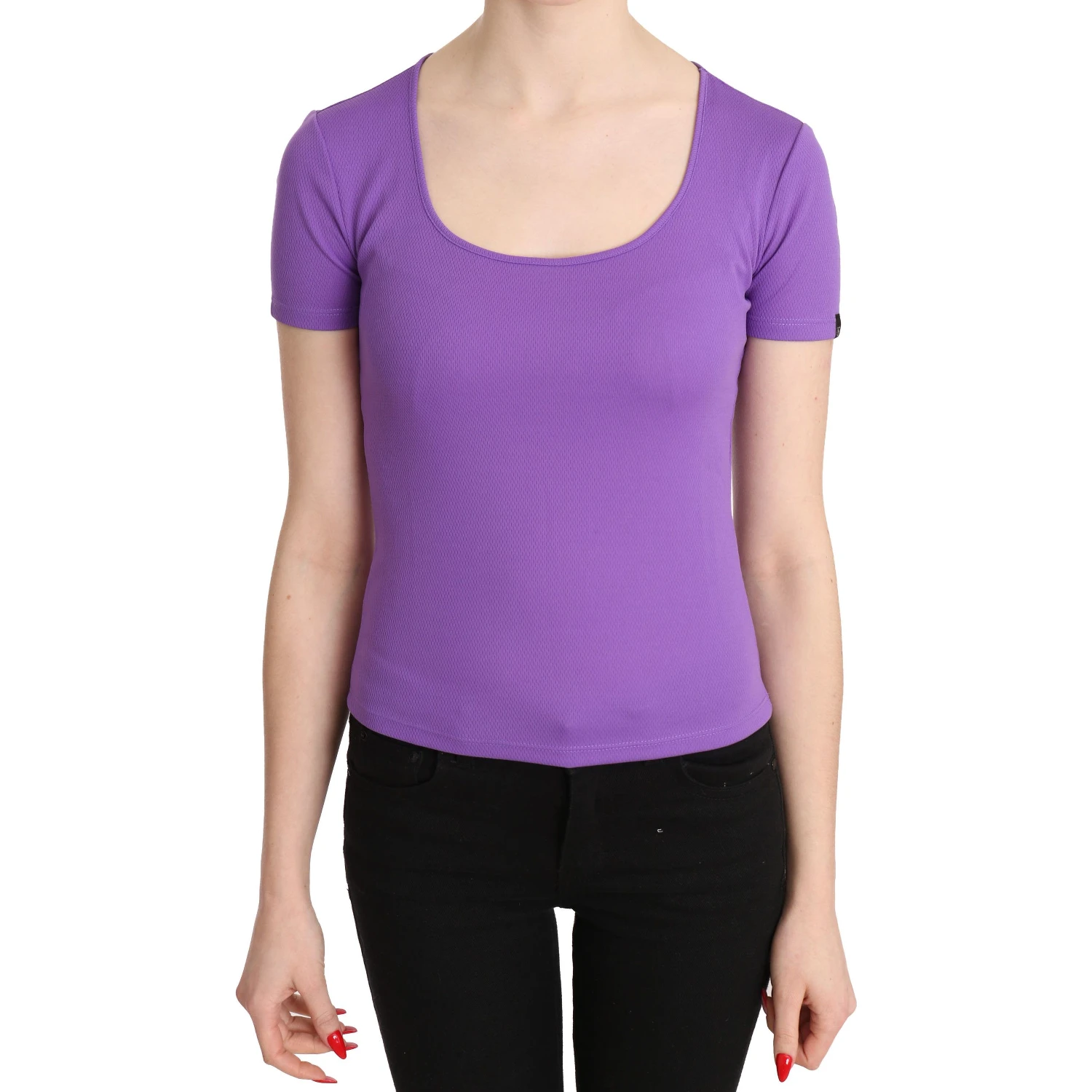 Purple 100% Polyester Short Sleeve Top Blouse