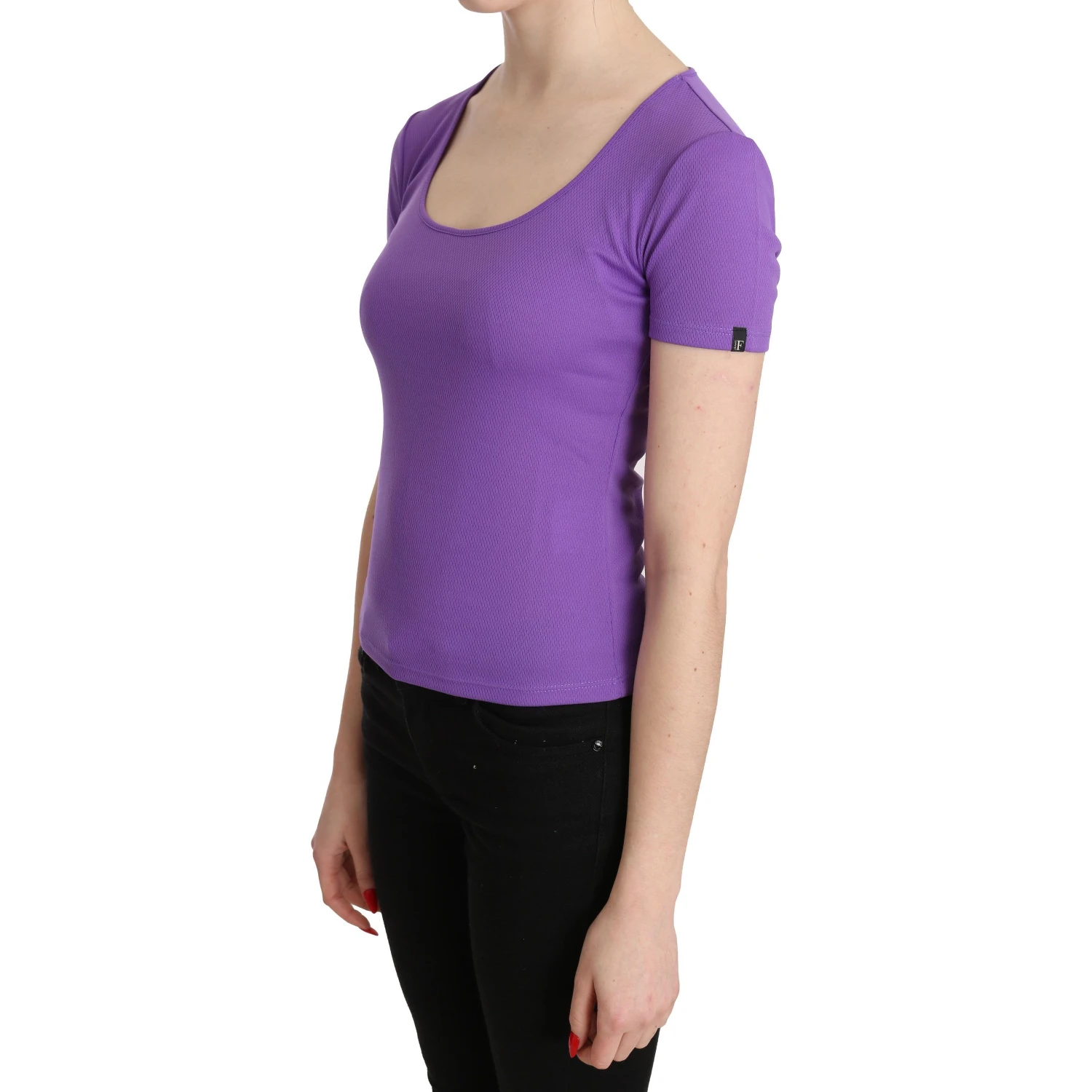 Purple 100% Polyester Short Sleeve Top Blouse