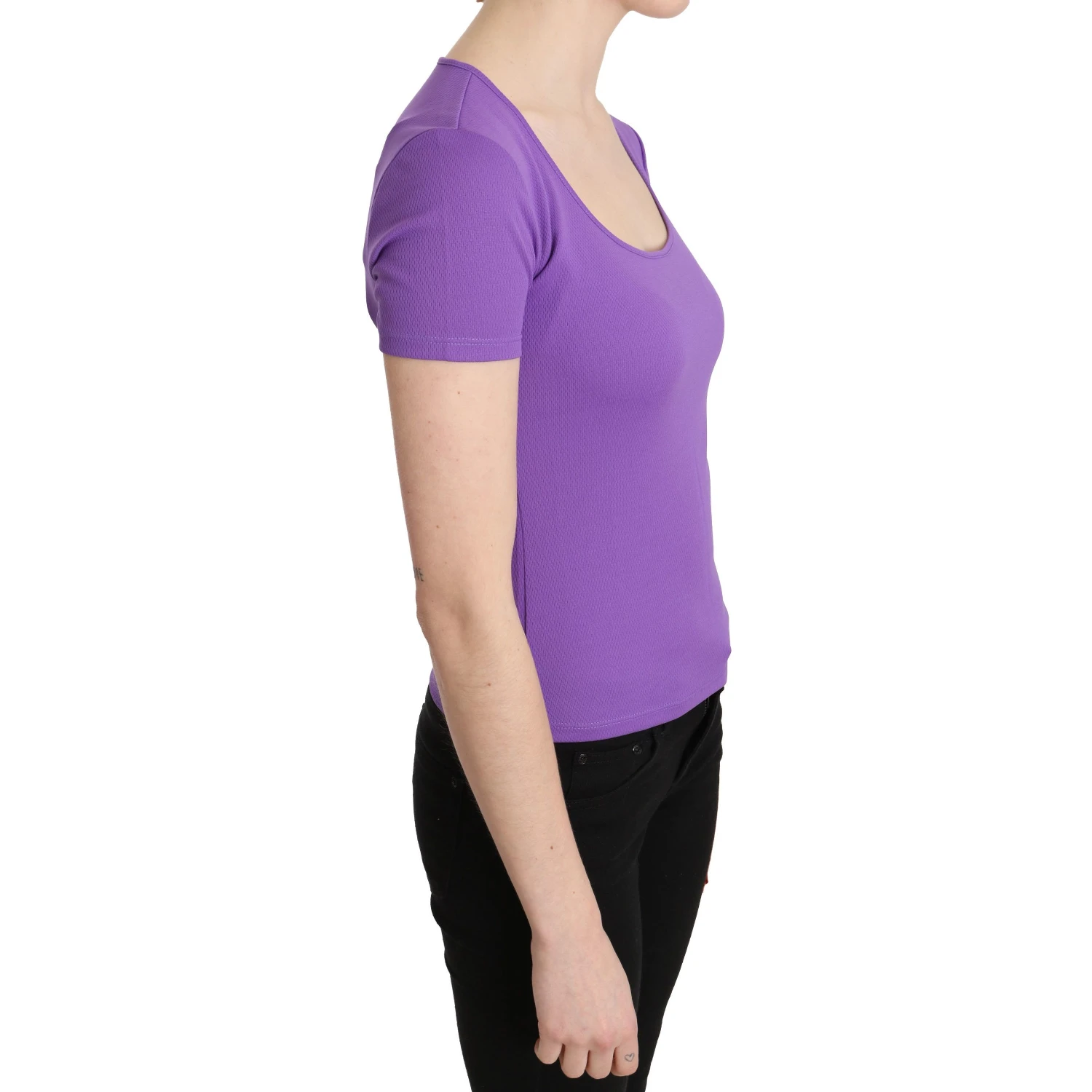 Purple 100% Polyester Short Sleeve Top Blouse
