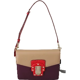 Purple Beige Red Leather Crossbody Purse Bag