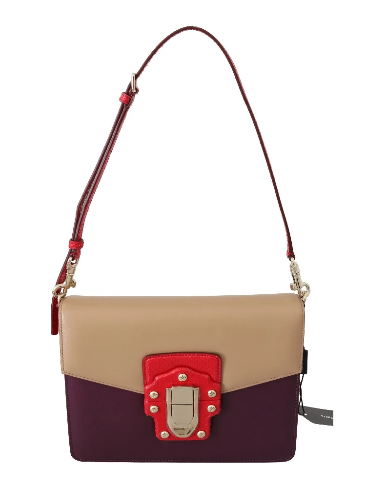 Purple Beige Red Leather Crossbody Purse Bag