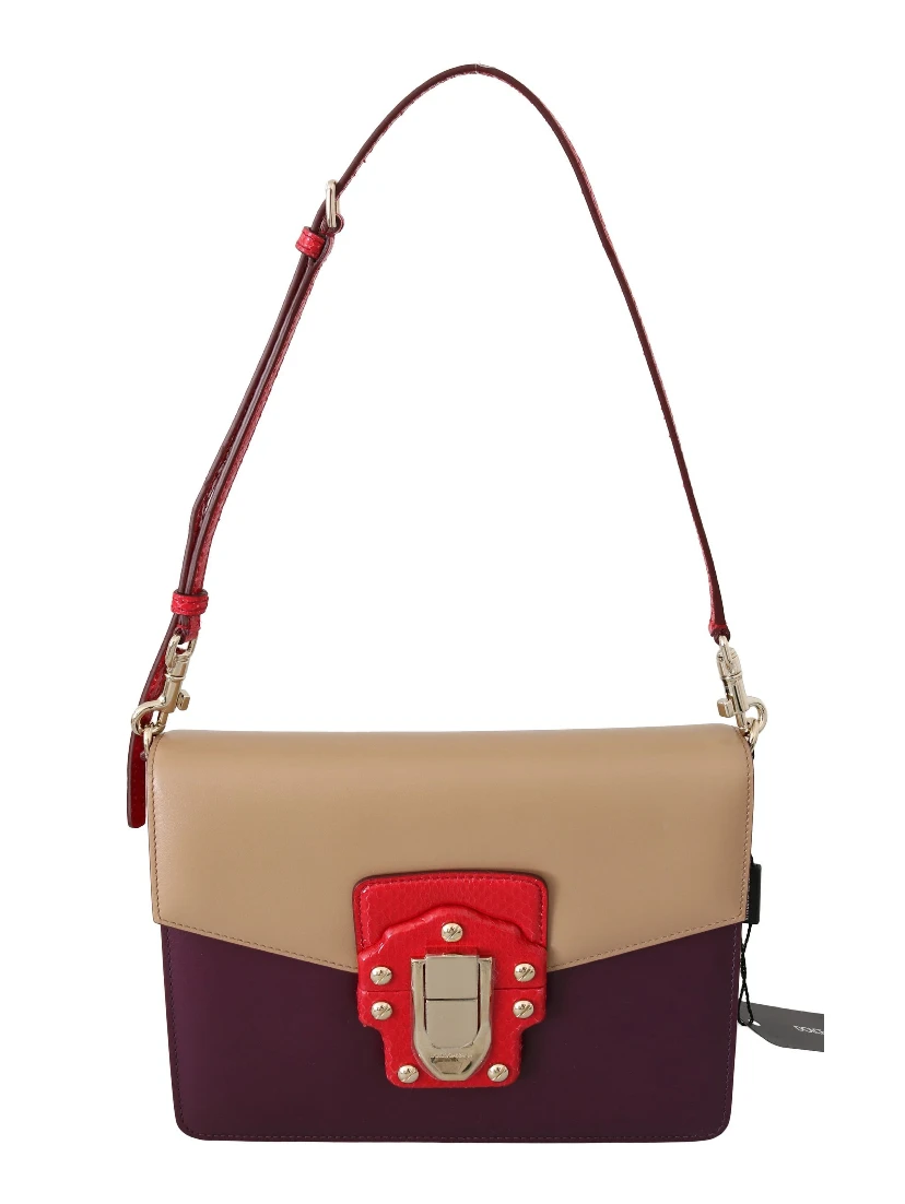 Purple Beige Red Leather Crossbody Purse Bag
