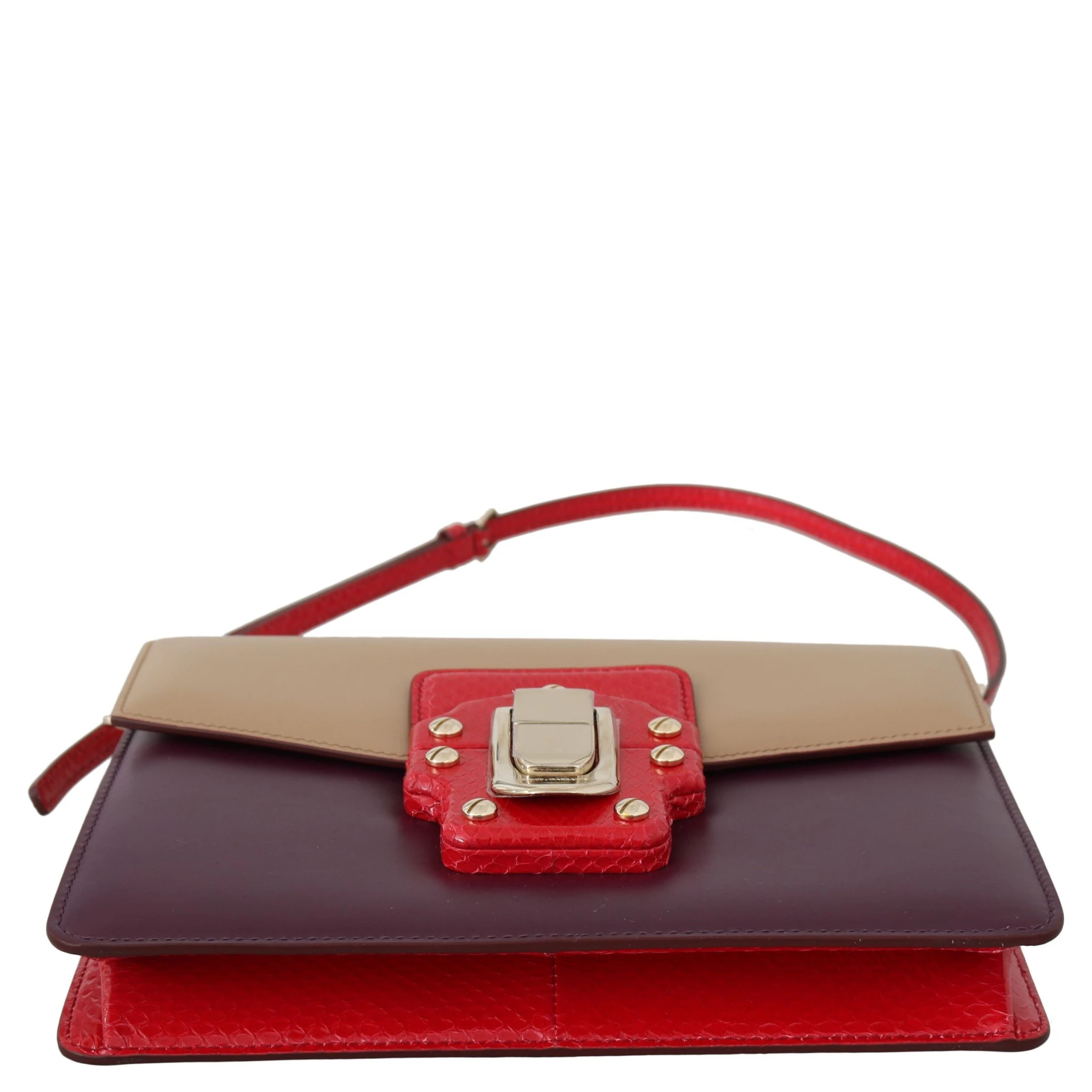 Purple Beige Red Leather Crossbody Purse Bag