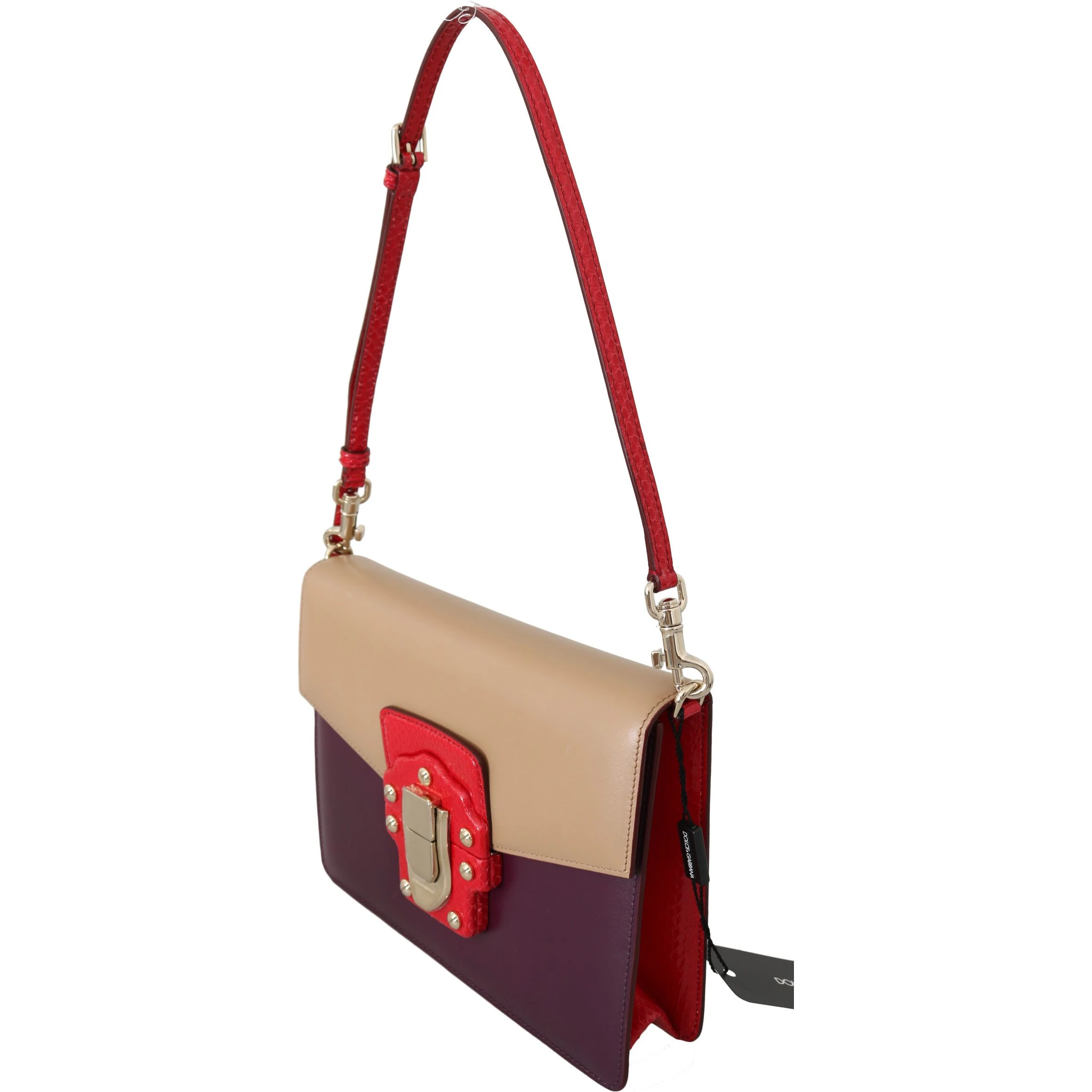 Purple Beige Red Leather Crossbody Purse Bag