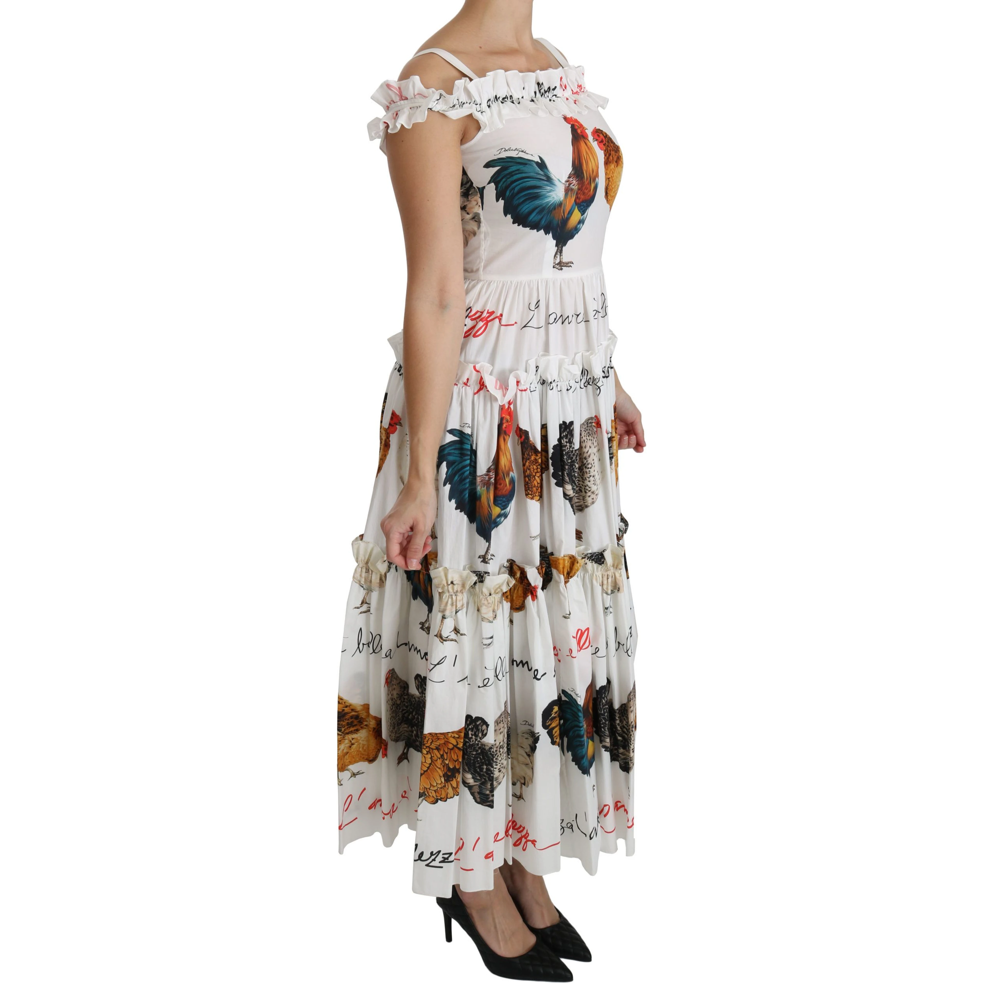 White Rooster Sheath Midi Cotton Dress