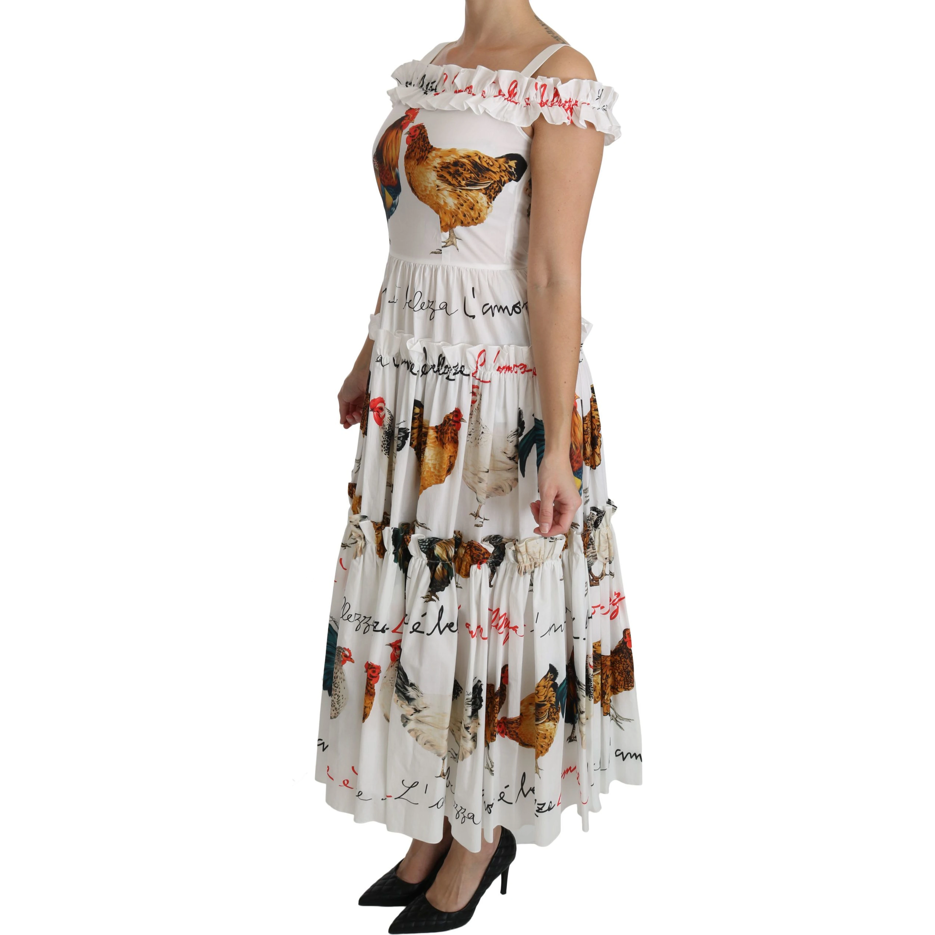 White Rooster Sheath Midi Cotton Dress