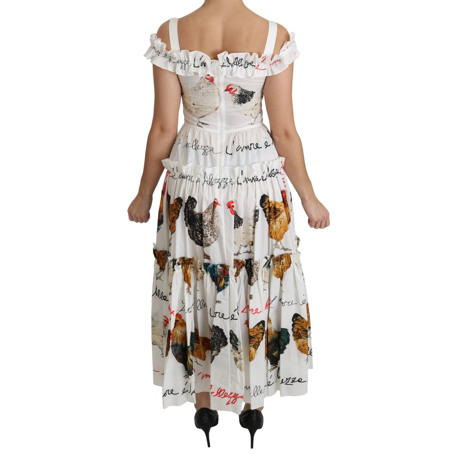 White Rooster Sheath Midi Cotton Dress