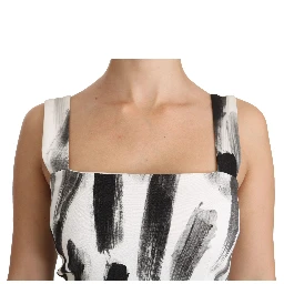 White Black Printed Sheath Midi Viscose Dress