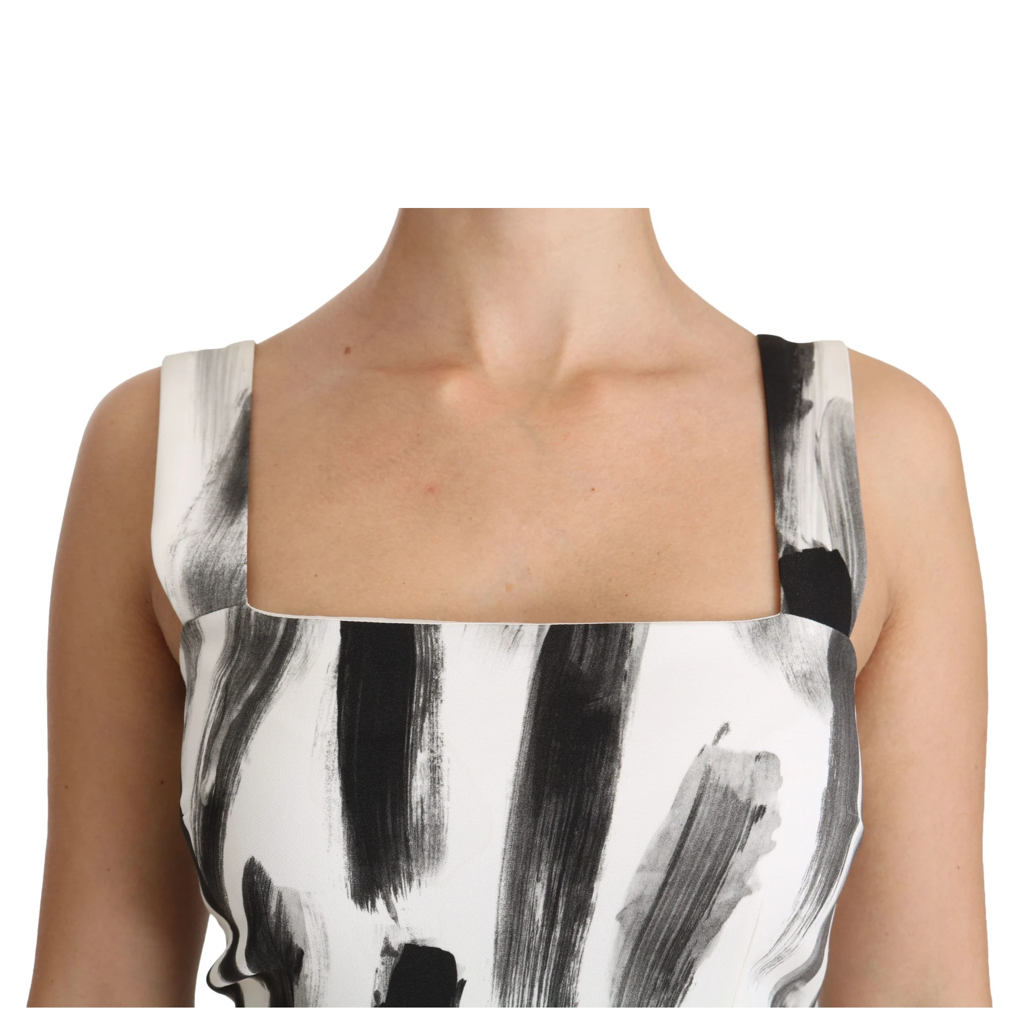 White Black Printed Sheath Midi Viscose Dress