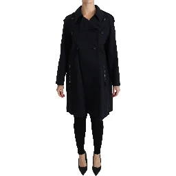 Coat Blue Cotton Women Trench Jacket