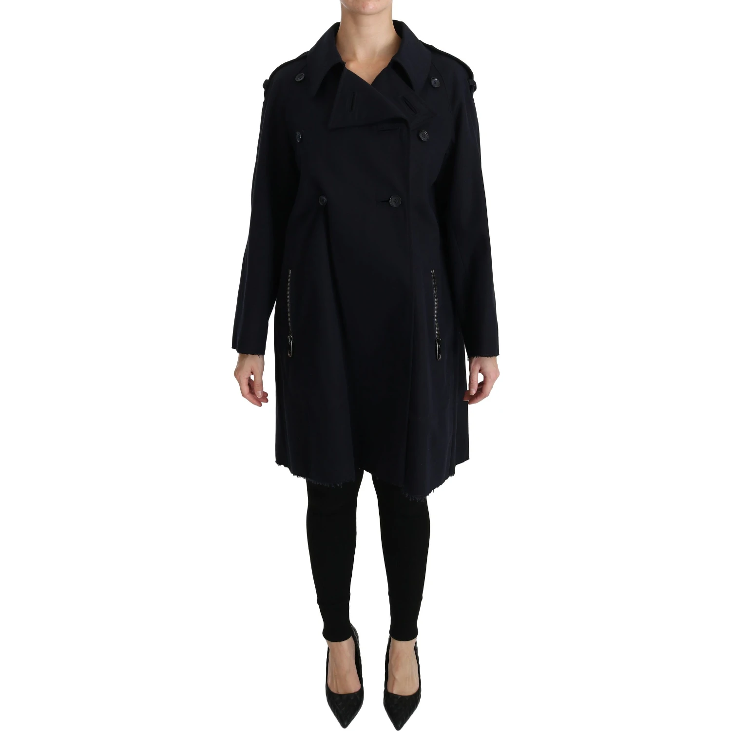 Coat Blue Cotton Women Trench Jacket