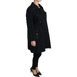 Coat Blue Cotton Women Trench Jacket