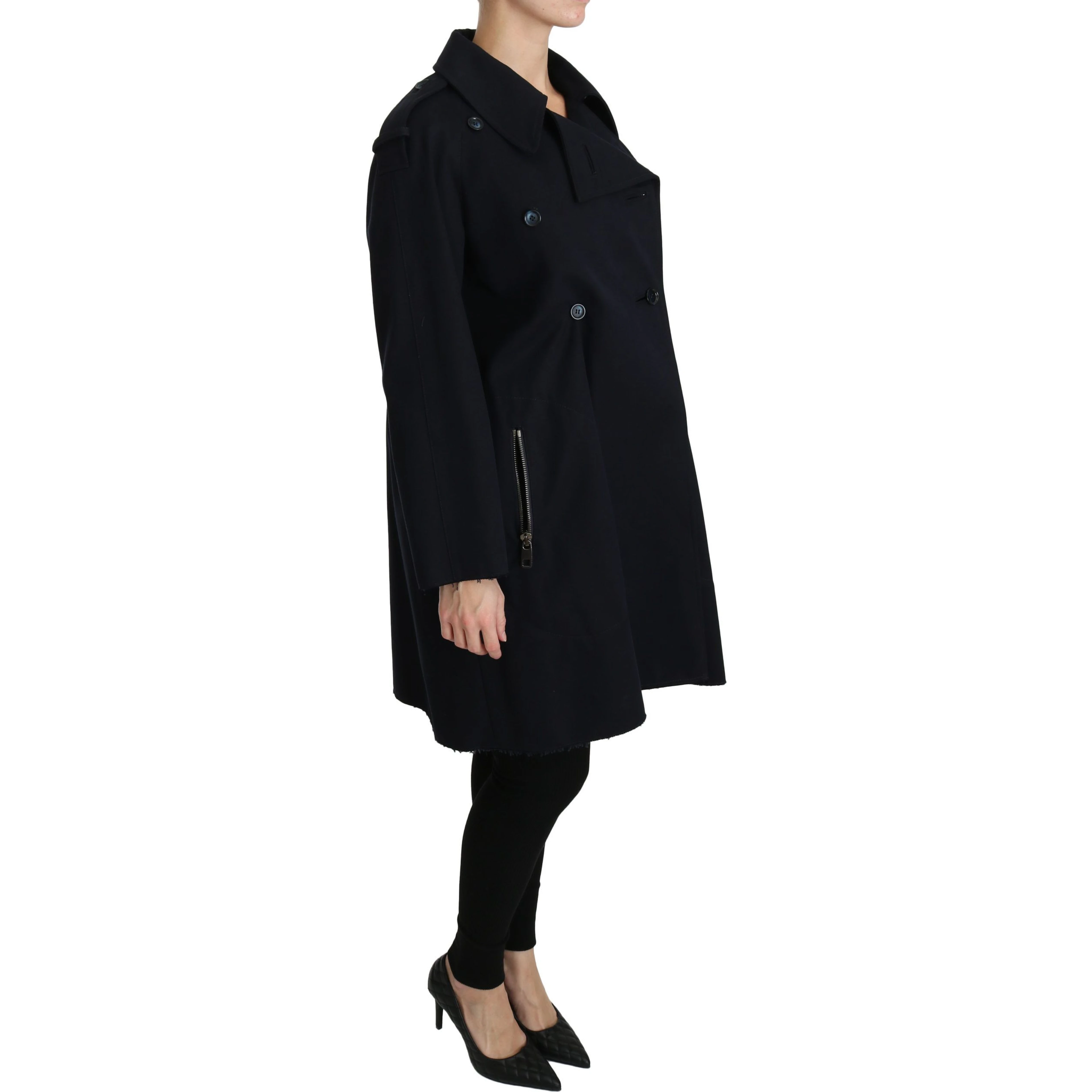 Coat Blue Cotton Women Trench Jacket