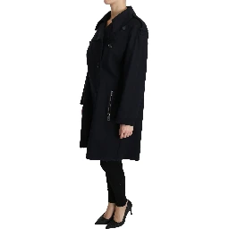 Coat Blue Cotton Women Trench Jacket