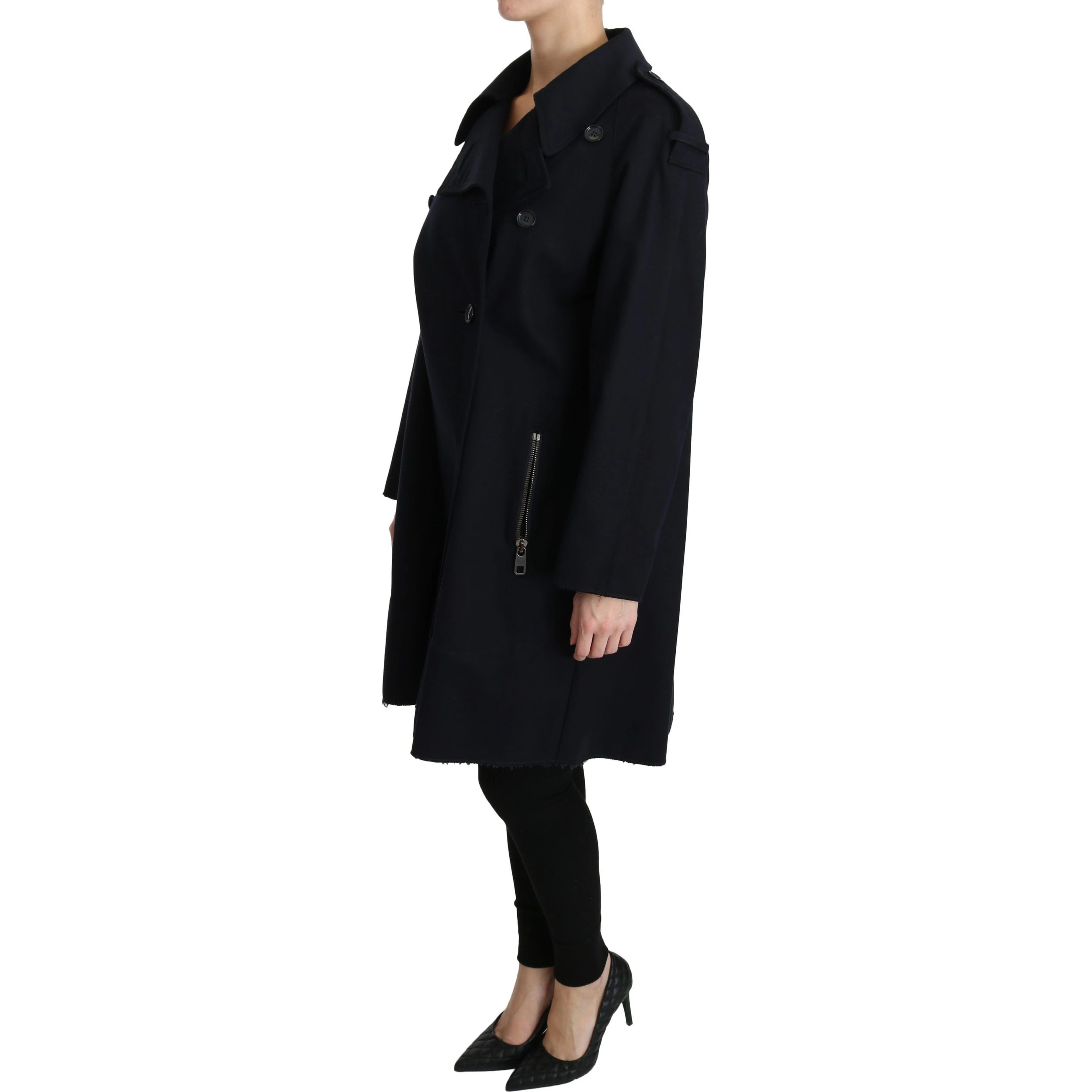 Coat Blue Cotton Women Trench Jacket