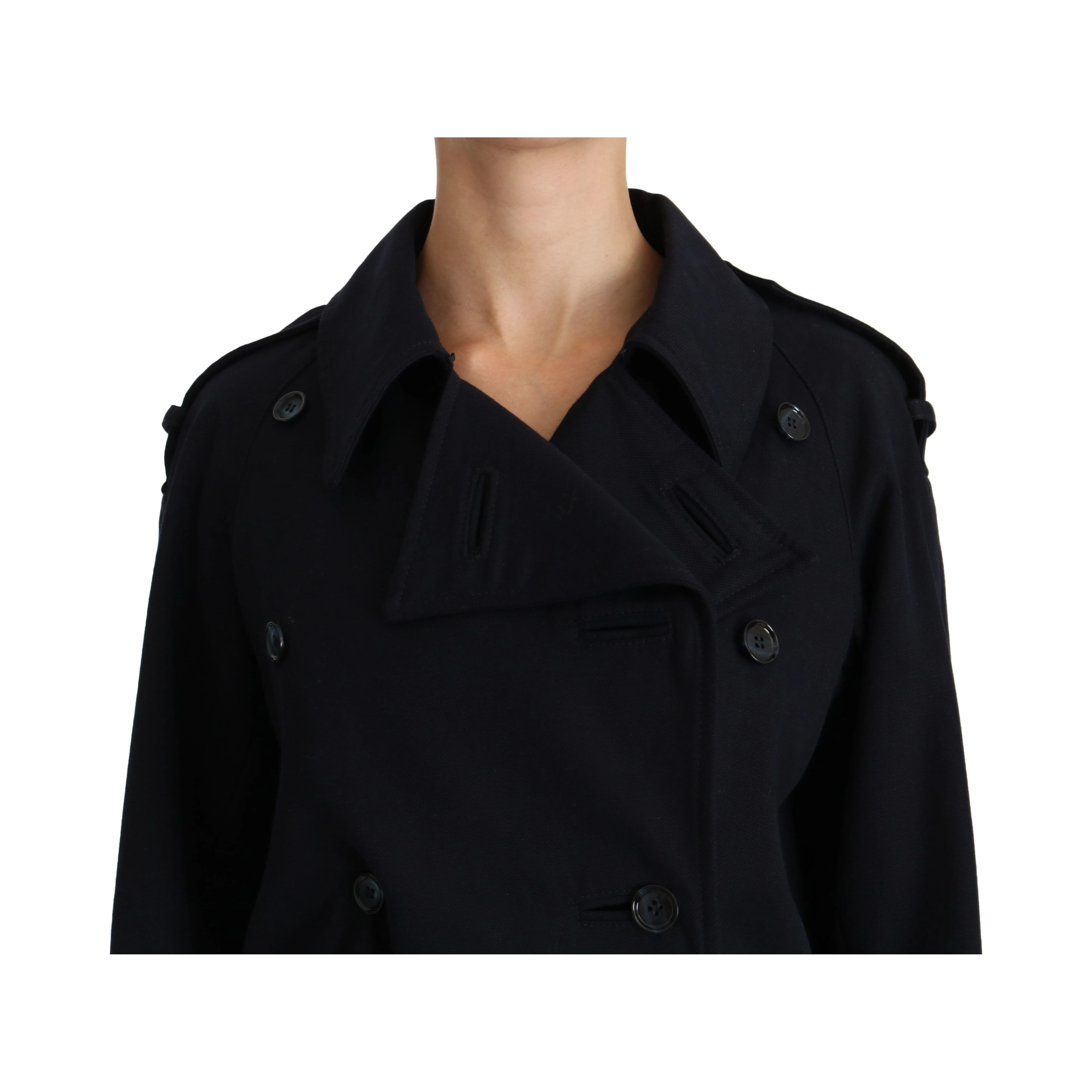 Coat Blue Cotton Women Trench Jacket