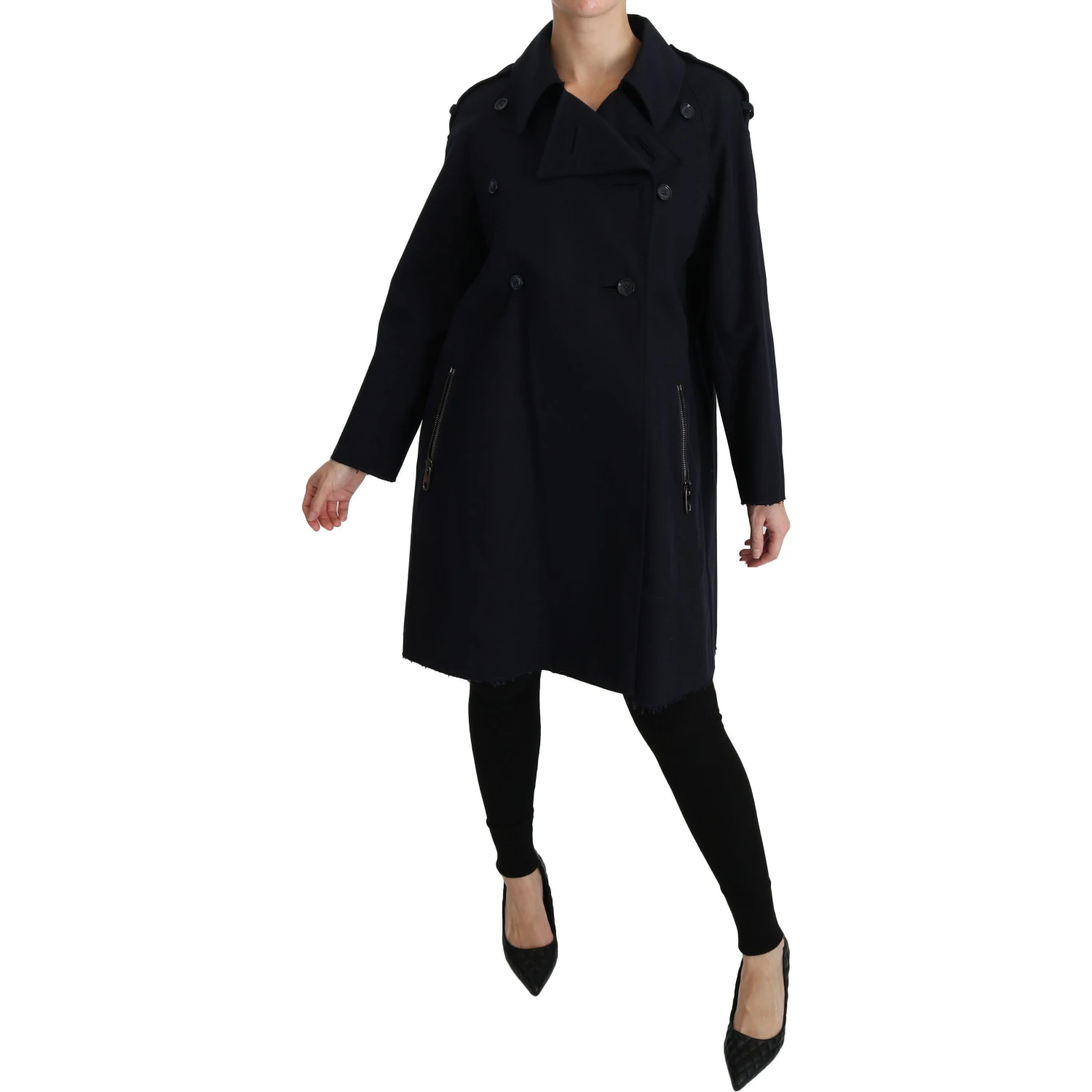 Coat Blue Cotton Women Trench Jacket