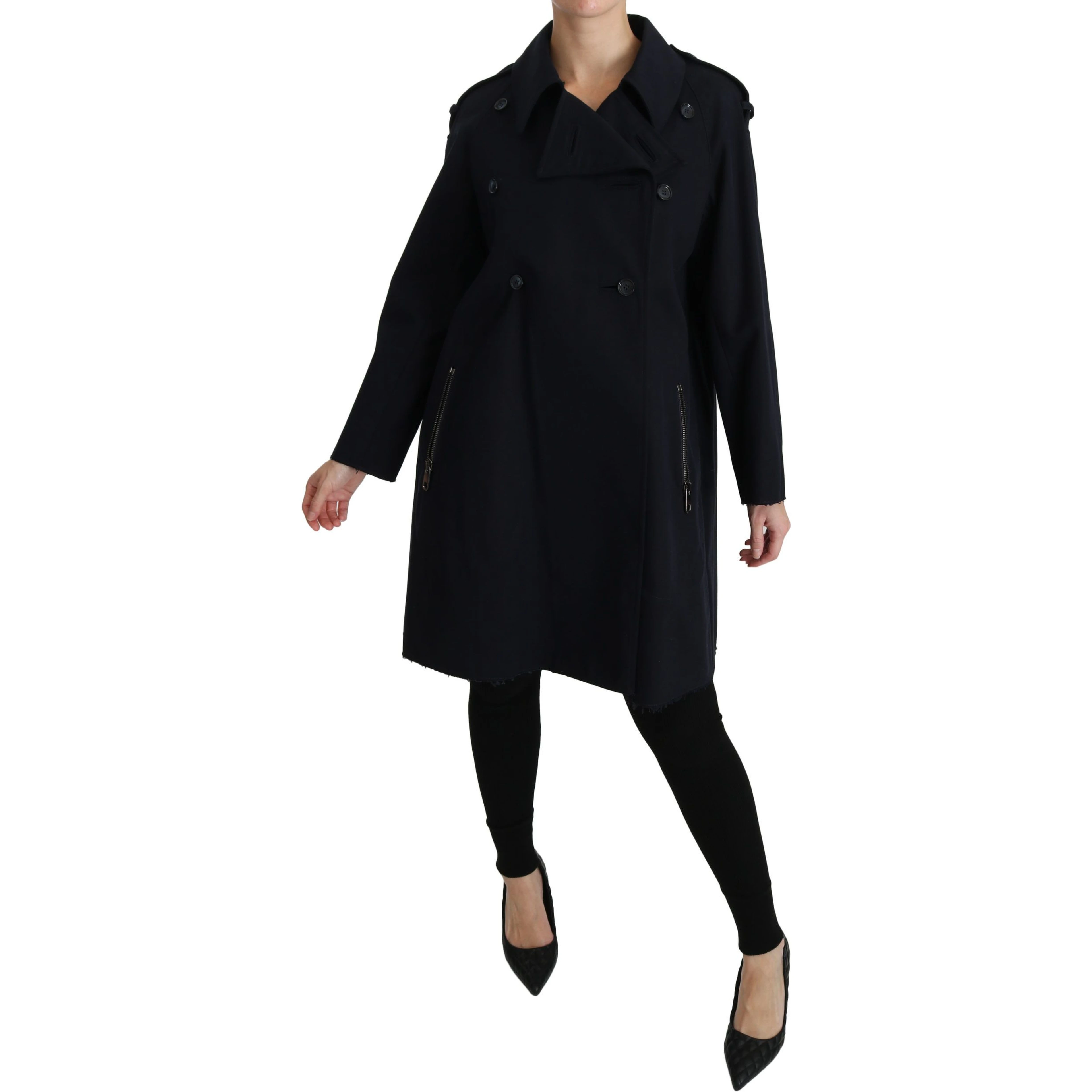 Coat Blue Cotton Women Trench Jacket