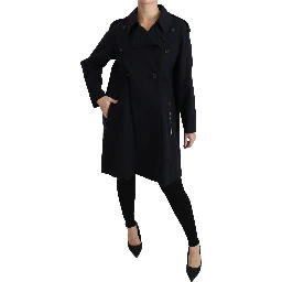 Coat Blue Cotton Women Trench Jacket
