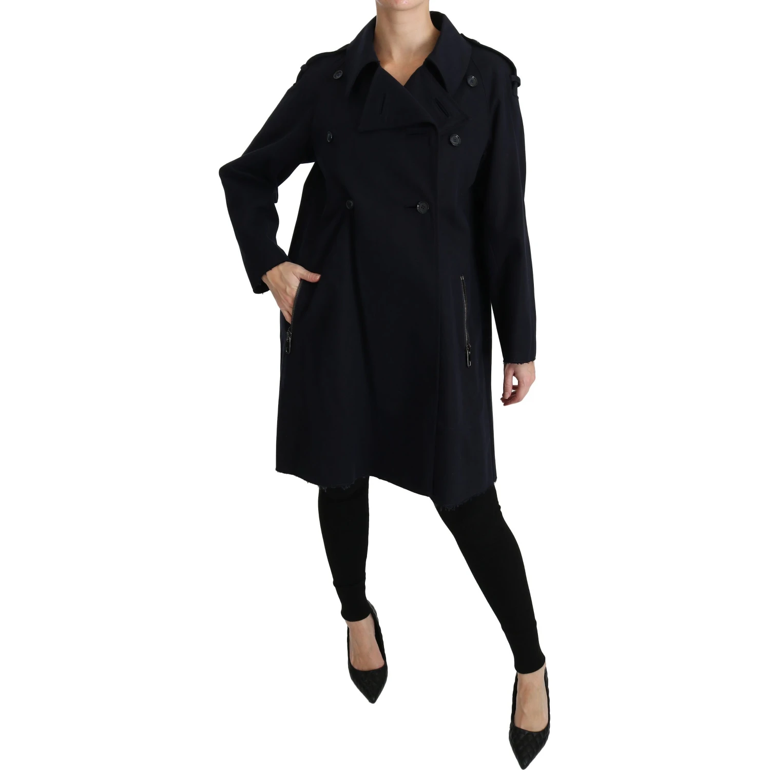 Coat Blue Cotton Women Trench Jacket