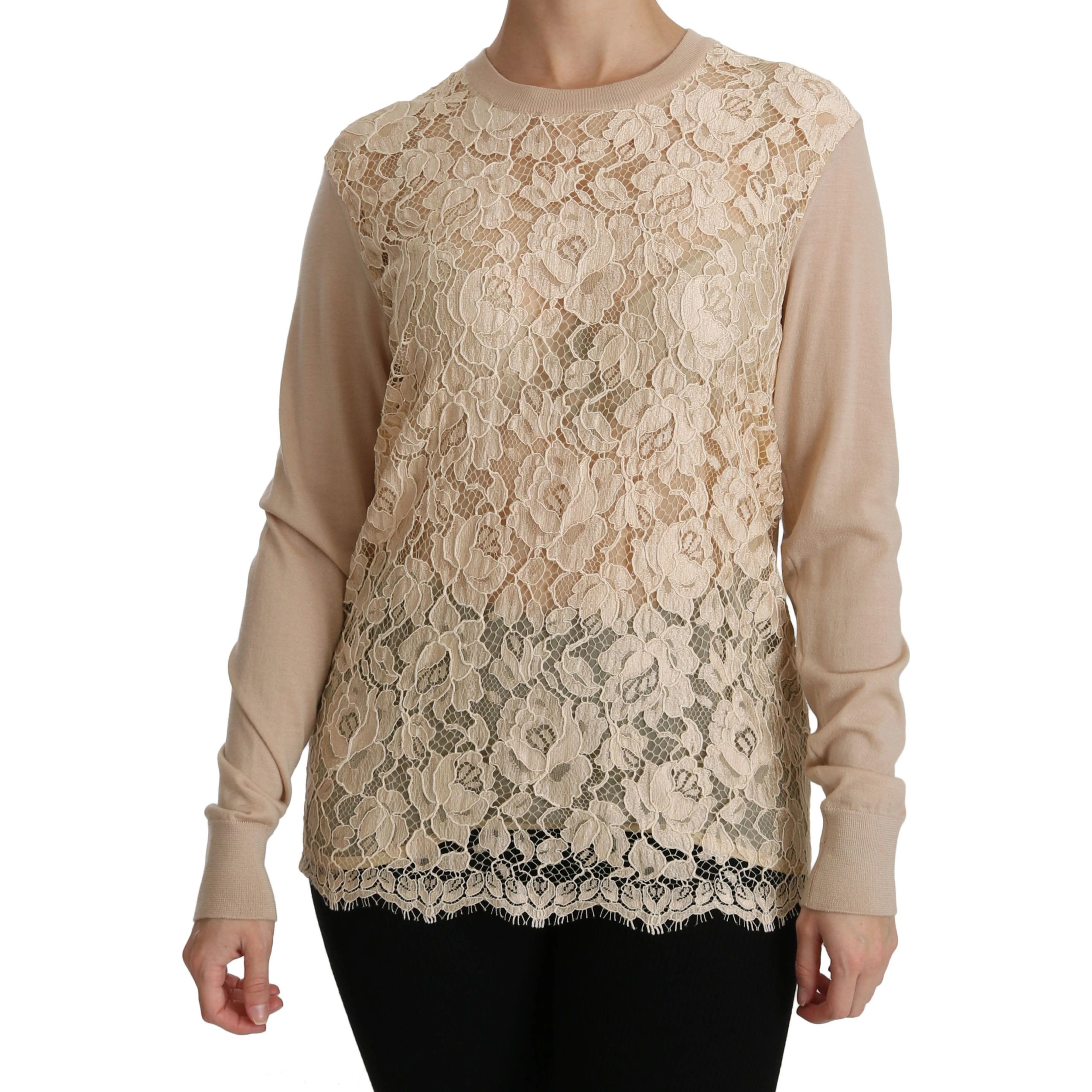 Beige Lace Long Sleeve Top Cashmere Blouse