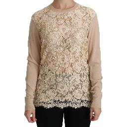 Beige Lace Long Sleeve Top Cashmere Blouse