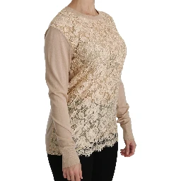 Beige Lace Long Sleeve Top Cashmere Blouse
