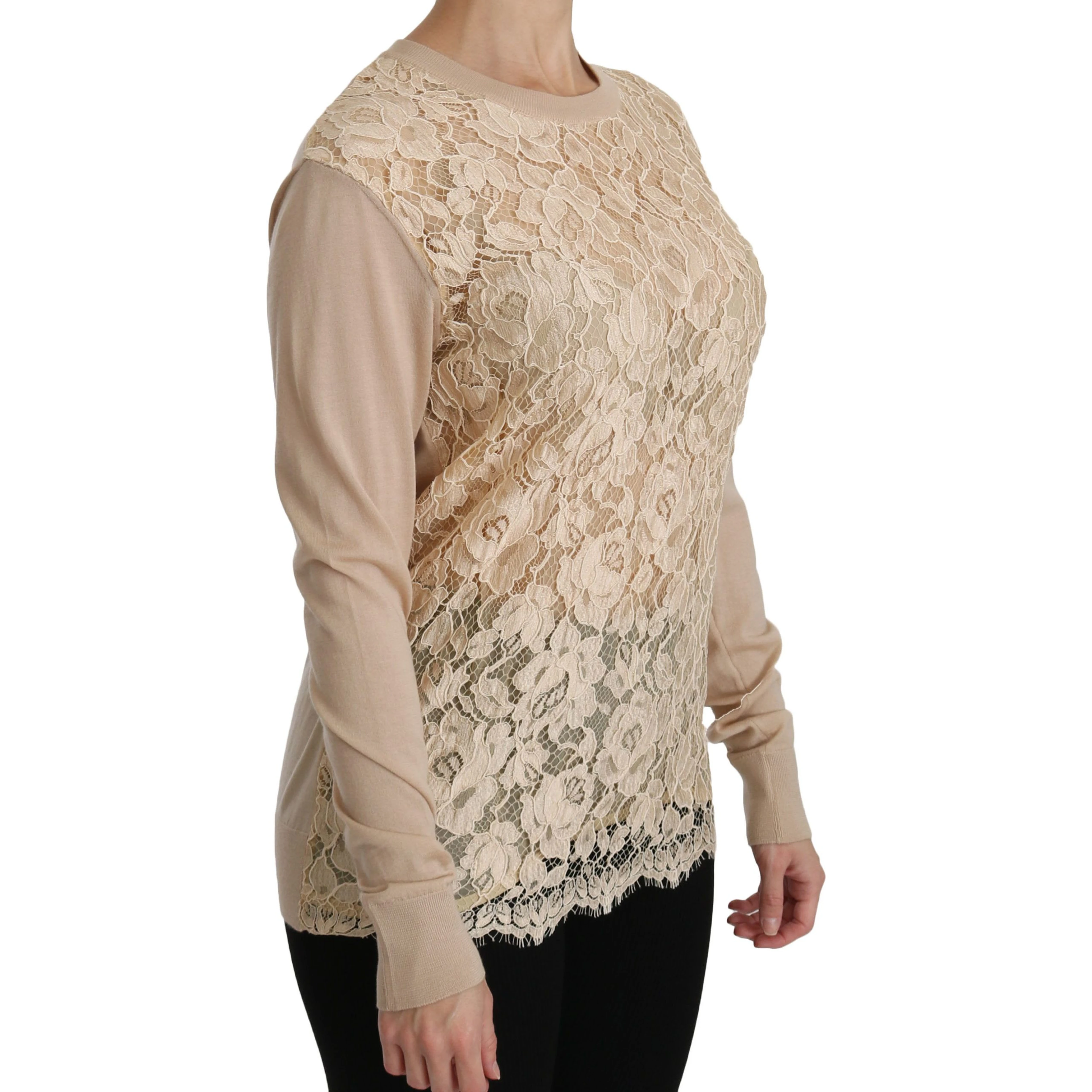 Beige Lace Long Sleeve Top Cashmere Blouse