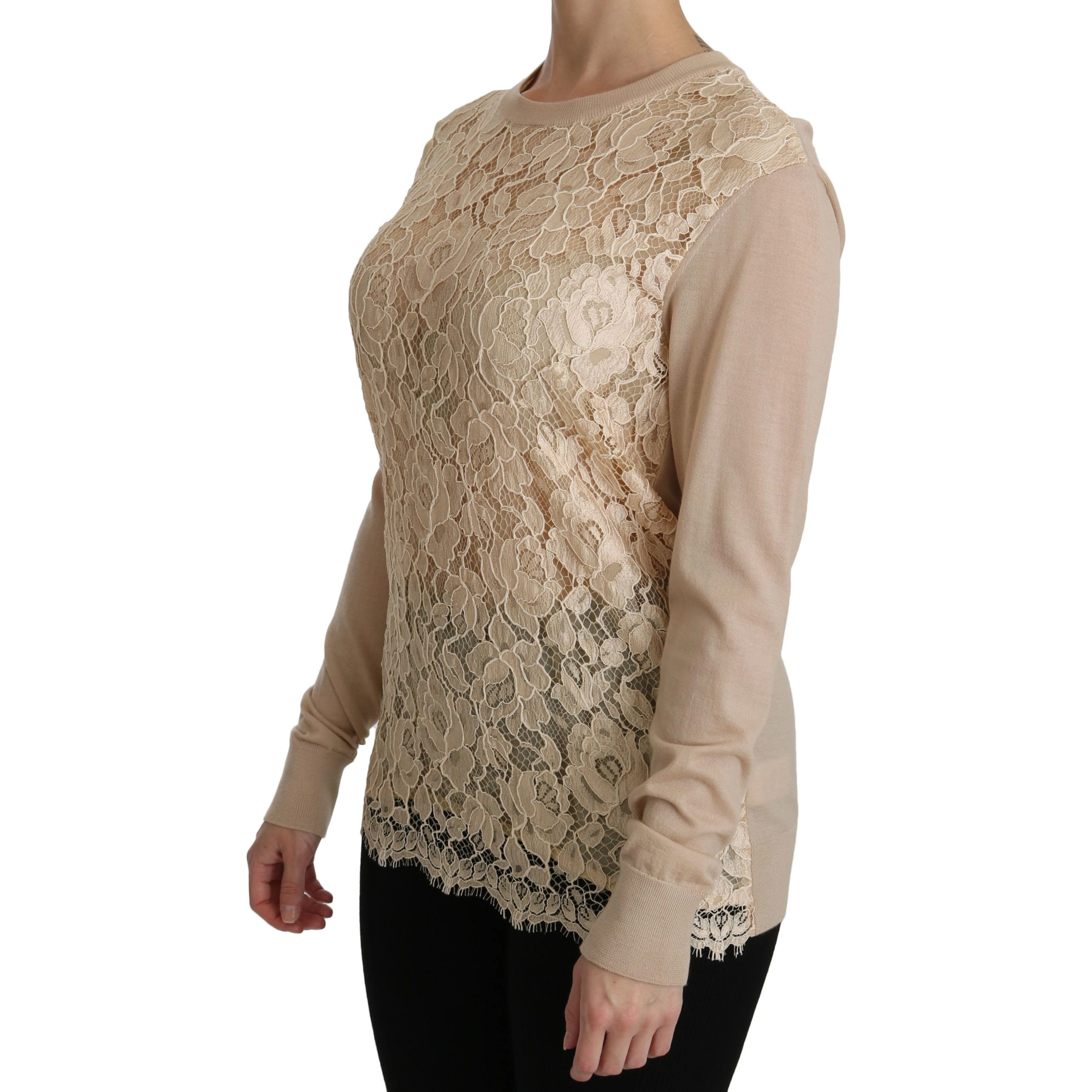 Beige Lace Long Sleeve Top Cashmere Blouse