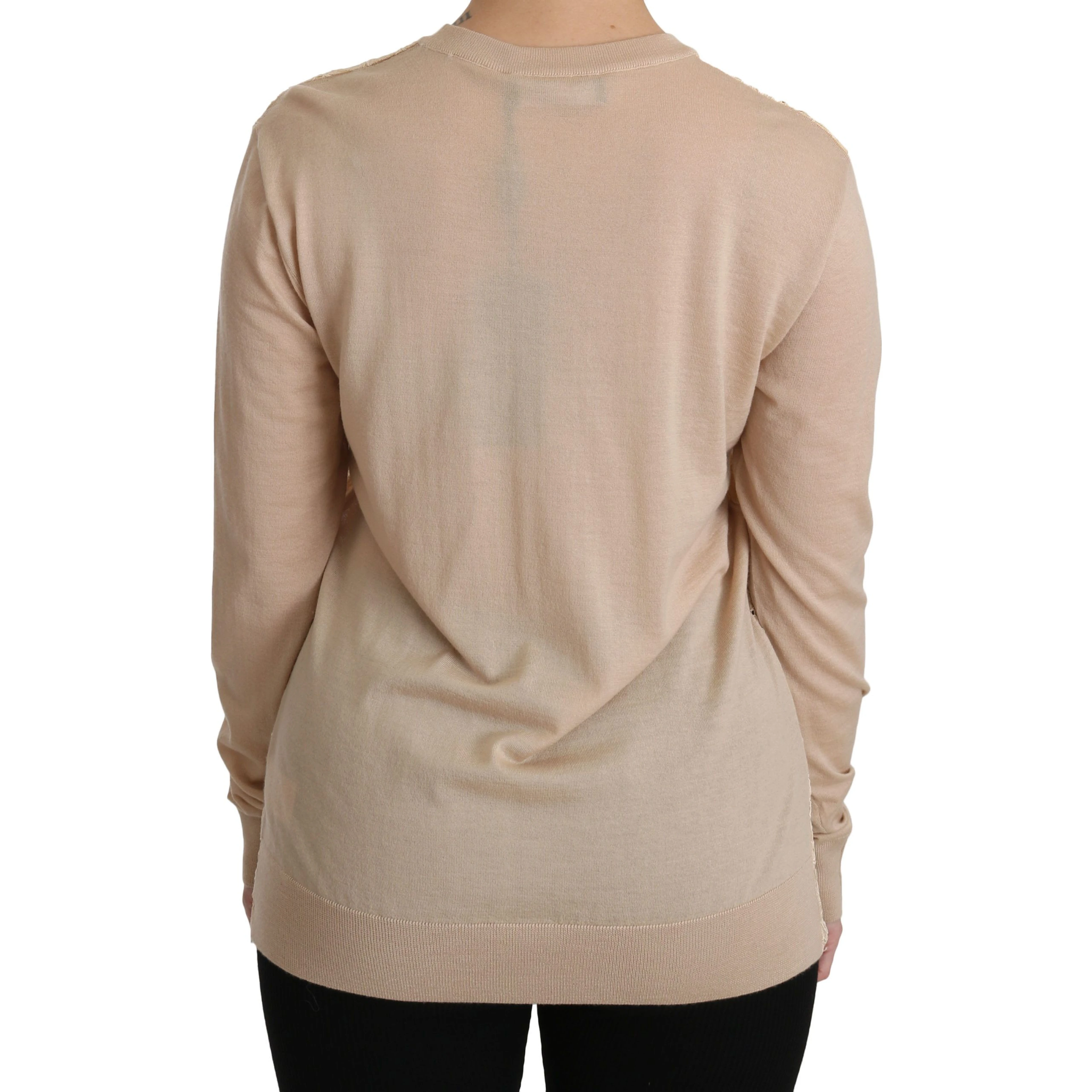 Beige Lace Long Sleeve Top Cashmere Blouse