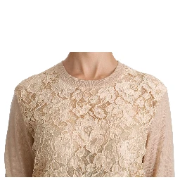 Beige Lace Long Sleeve Top Cashmere Blouse