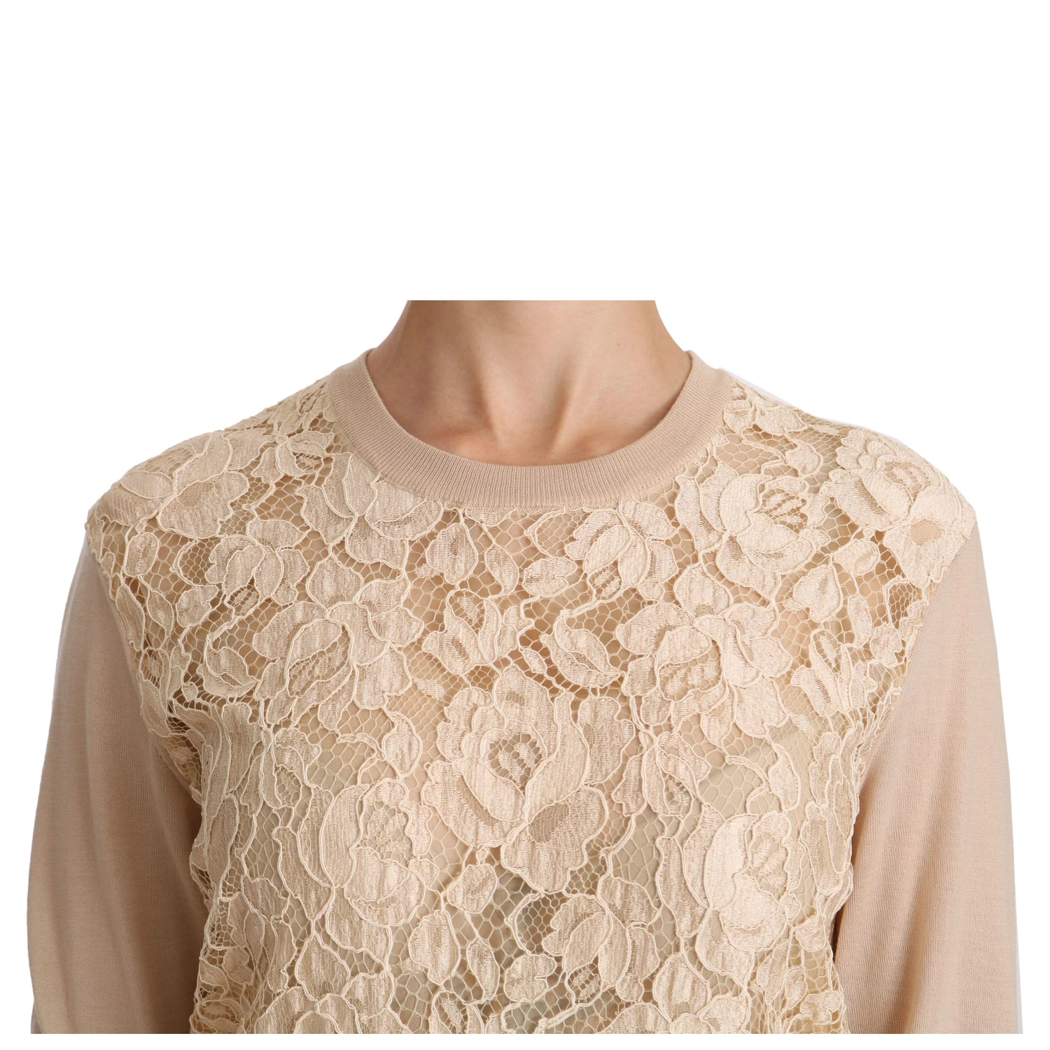 Beige Lace Long Sleeve Top Cashmere Blouse
