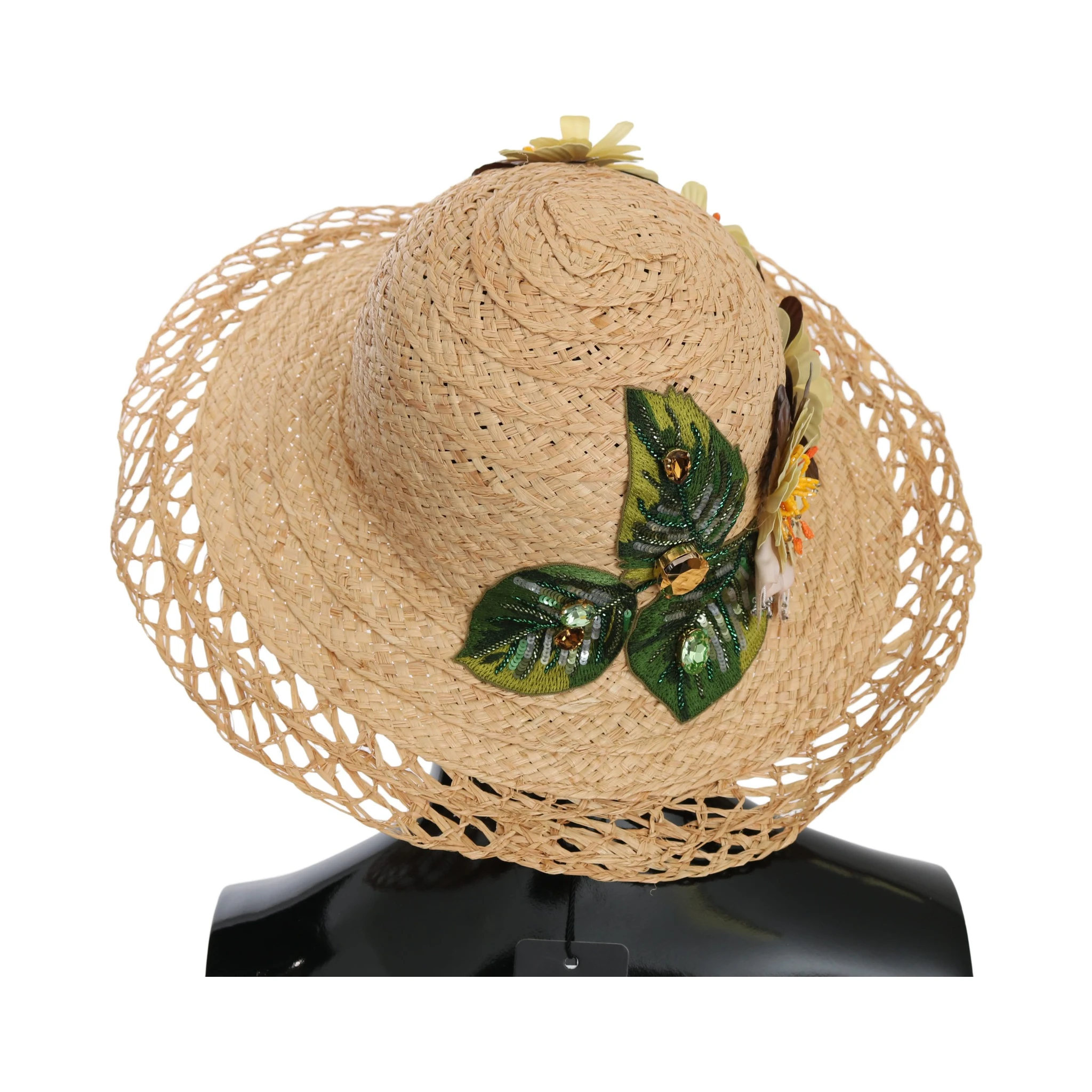 Beige Wide Brim Floral Bucket Capello Hat