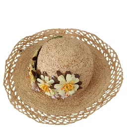 Beige Wide Brim Floral Bucket Capello Hat