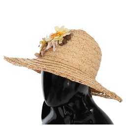 Beige Wide Brim Floral Bucket Capello Hat